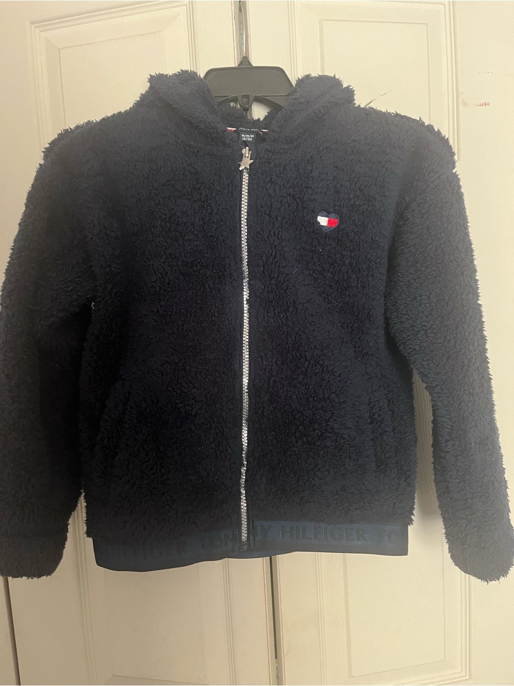Tommy Hilfiger Kids Navy Sherpa Zip-Up Hoodie with Flag Patch